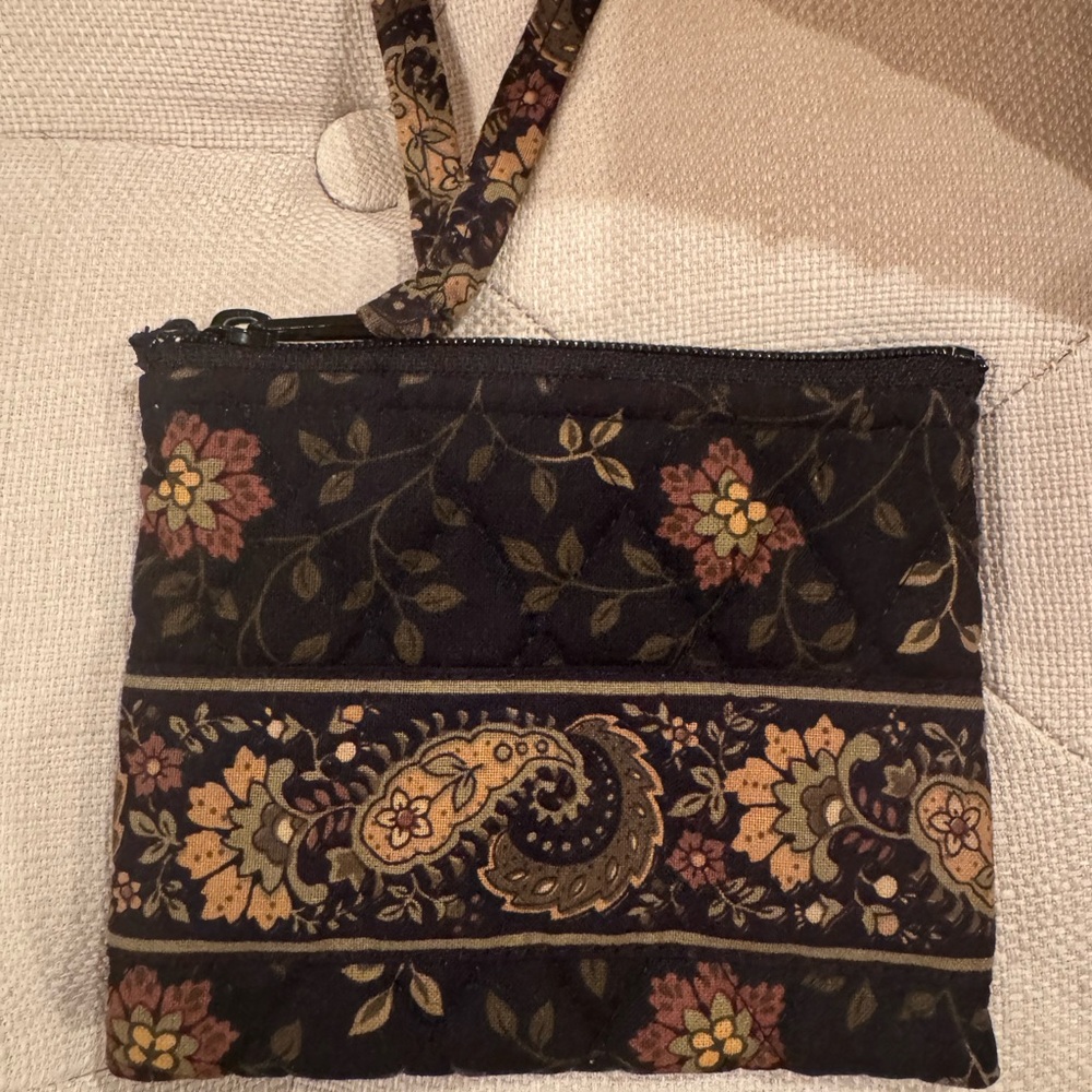 Vera Bradley Black Quilted Paisley Floral Wristlet